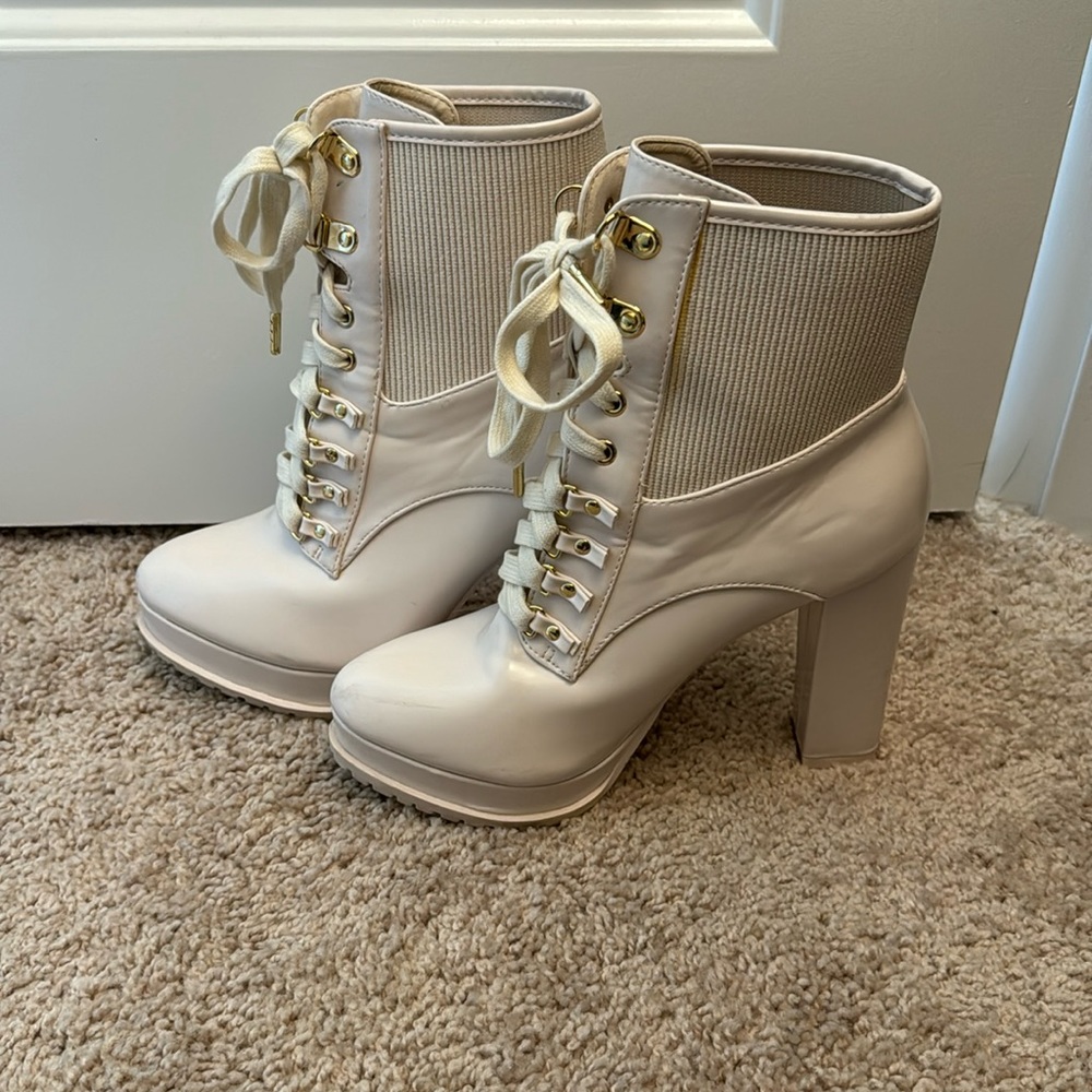 Cream combat boots